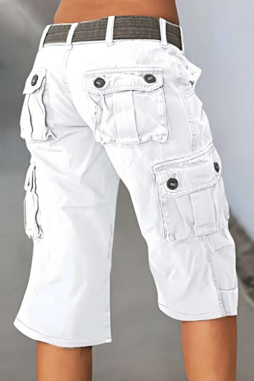 Flap Pocket Mid Waist Capri Pants Without Belt