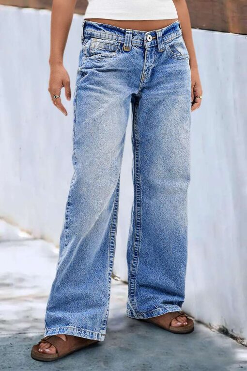 Wash Straight Leg Low Rise Jeans