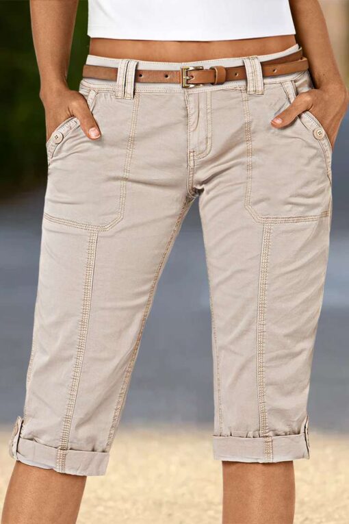 Roll Tab Hem Low Waist Skinny Bermuda Shorts Without Belt