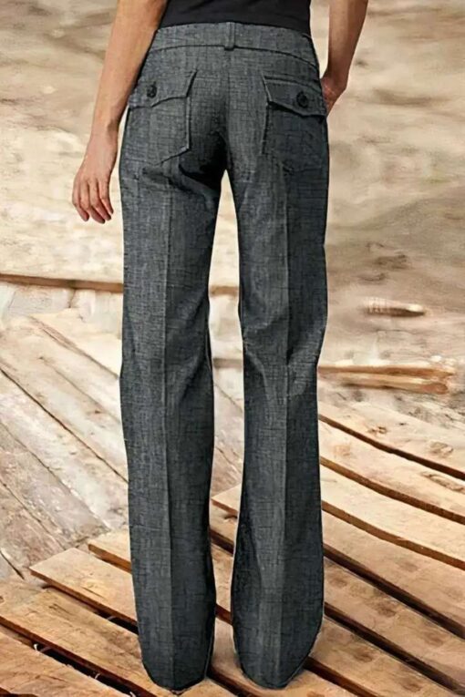 Solid Flap Pocket Button Up Mid Rise Straight Leg Pants