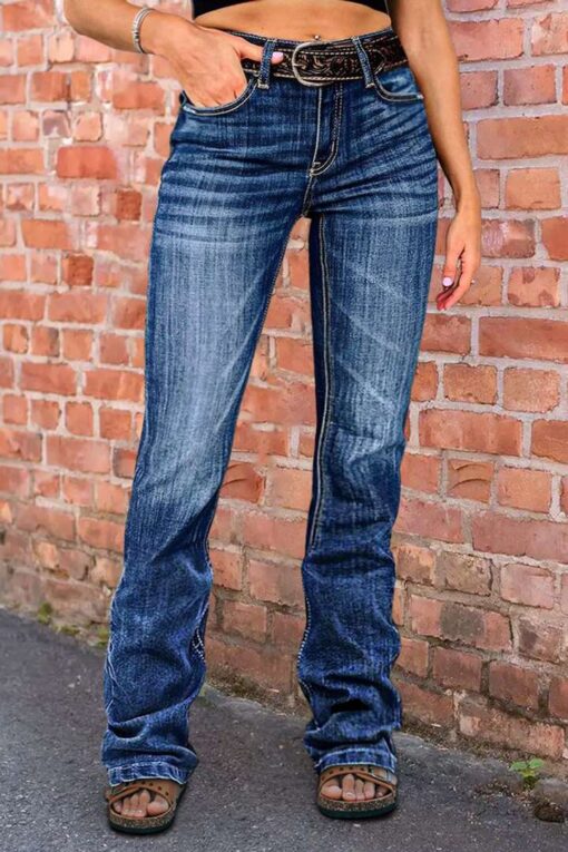 Wash High Waist Bootcut Jeans Without Belt