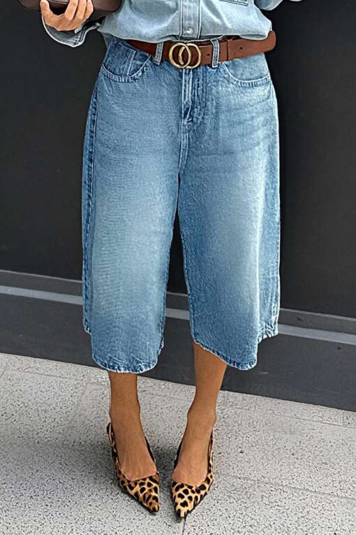 Wash High Waist Straight Leg Capri Jeans Without Belt