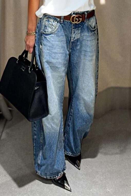 Wash Seam Detail High Rise Barrel Leg Jeans Without Belt