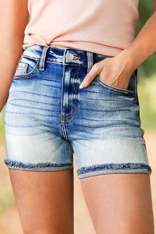 Wash Raw Hem High Rise Denim Shorts
